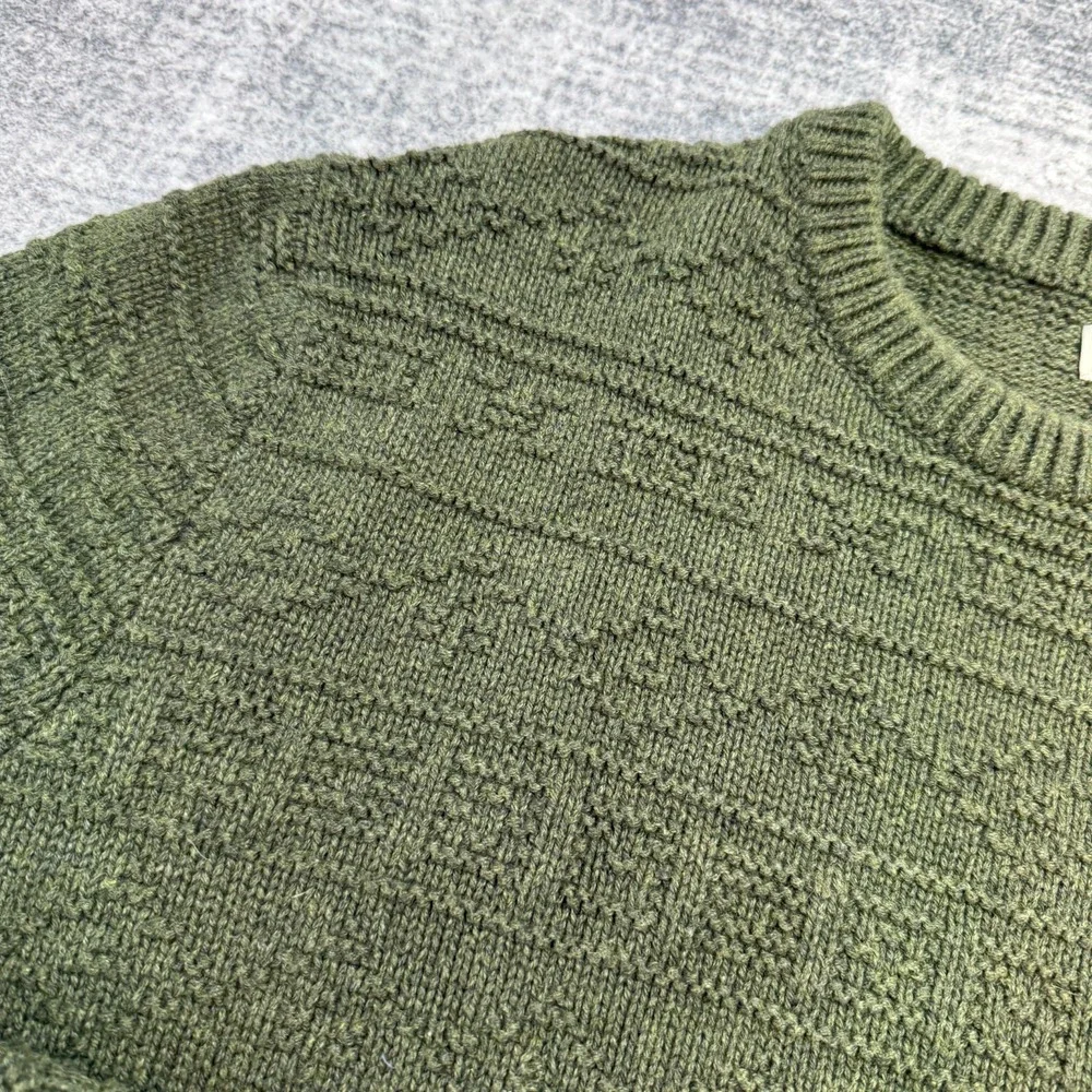 J Crew Sweater Mens XL Green Guernsey Stitch Textured Knit Fisherman Crewneck - Picture 3 of 9